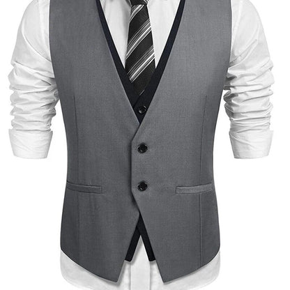 sanyamk V Neck Casual Waistcoat for Wedding Men Single One Piece Gray and Black Suit Vests Custom Groom Tuxedo Male Fashion Coat