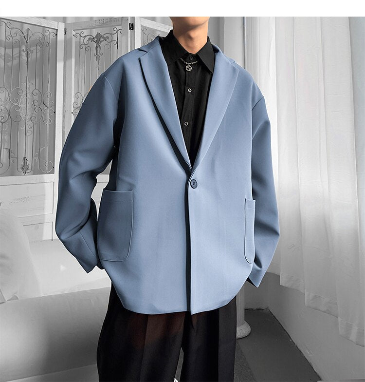 sanyamk Korean-style Blazers Men Leisure Trendy Loose One Button Suit Jackets Male Daily Streetwear All-match Simple Suit-tops 5 Colors