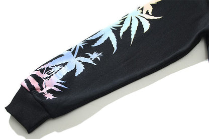 Bonsir High Street Hoodies Loose Couple Palm Tree Print Embroidery Casual All-match Hooded Sweatshirt Streetwear Pullover 24H shipped