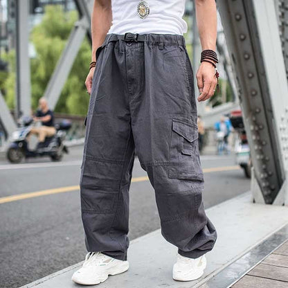 Bonsir Trendy Loose Baggy Cargo Pants Men Casual Hiphop Harem Cotton Straight Trousers Wide Leg Plus Size Streetwear Clothing