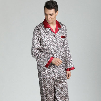 sanyamk Silk Pajamas for Men Sleepwear V-collar Cozy Soft  long sleeve nightgown Tops + Trousers Two Pieces Mens Pajama Set Pajamas Men