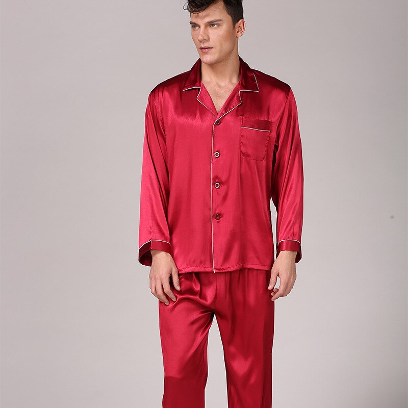 sanyamk Sleepwear Men Black Nightwear Long Sleeve Pajamas Sleeping Suit for Men Housewear Silk Pajamas for Men Sleepwear Mens Pajama Set