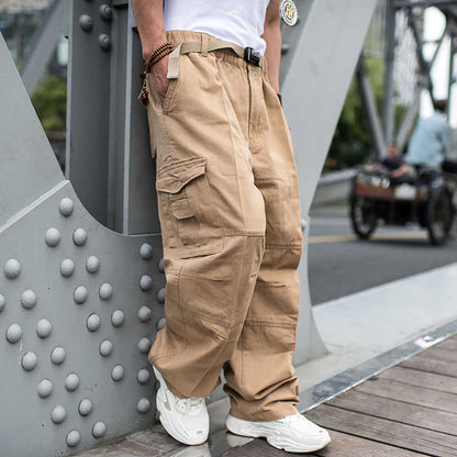 Bonsir Trendy Loose Baggy Cargo Pants Men Casual Hiphop Harem Cotton Straight Trousers Wide Leg Plus Size Streetwear Clothing