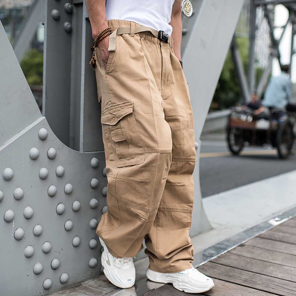 sanyamk Trendy Loose Baggy Cargo Pants Men Casual Hiphop Harem Cotton Straight Trousers Wide Leg Plus Size Streetwear Clothing