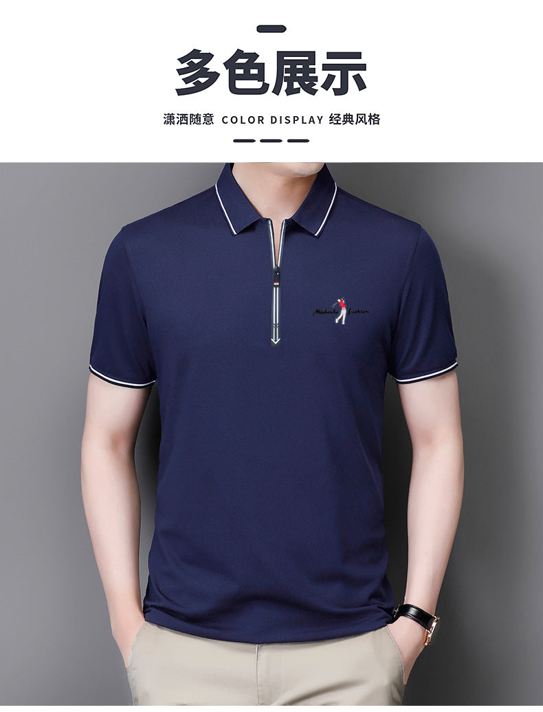 sanyamk Golf Polo Shirts For Men Summer New Short Sleeve Zipper Lapel Tops Casual Slim Trend Good Quality Tees 2021 Hommes Clothing