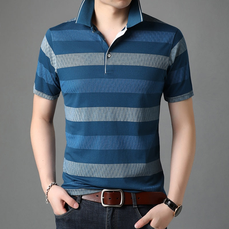 sanyamk 2022 Top Quality New Summer Brand Designer Plain Striped Men Polo Shirt Cotton Short Sleeve Casual Tops Fashions Mens Clothing