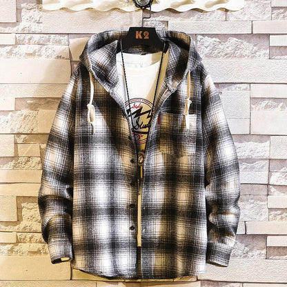 Bonsir Casual Brand With Hooded Plaid Shirt Men'S Fleece Red Shirts Long Sleeves  New Spring Autumn Plus OverSize S-7XL