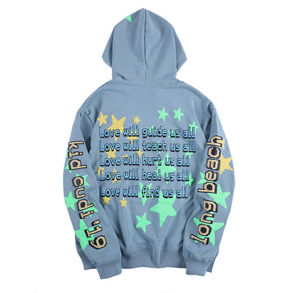 Bonsir Five Star Letter Print Luminous Stranger Things Hoodies Men and Women Hanrajuku Stretwear Oversize Sweatshirt Hip Hop Hoody