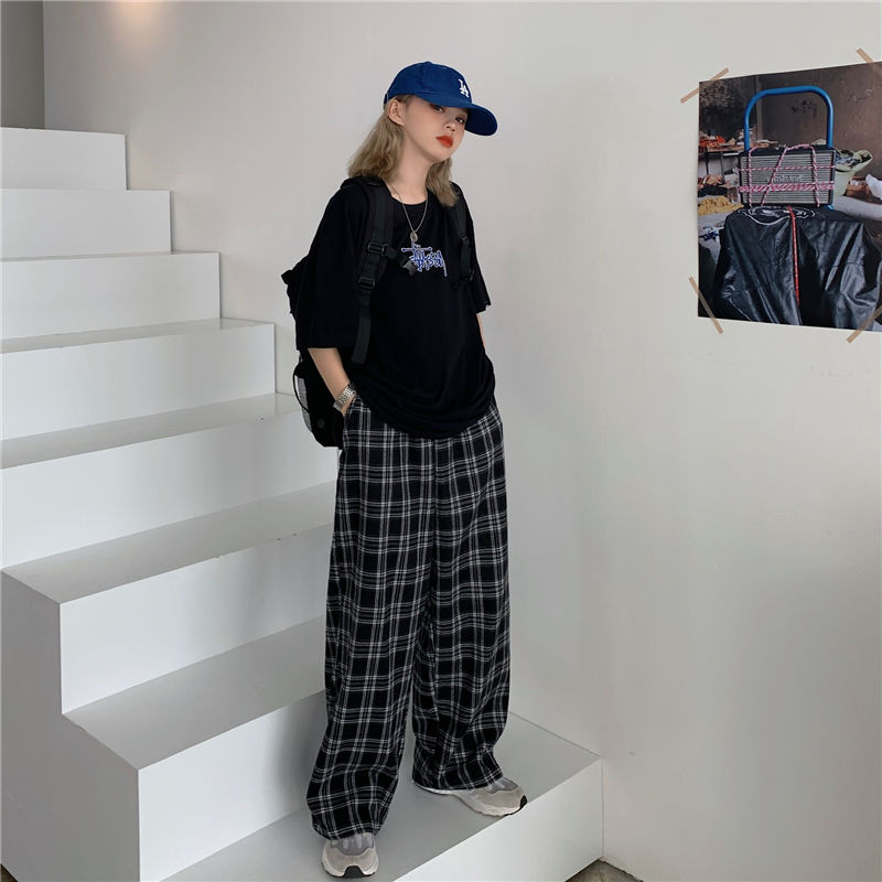 sanyamk Summer/Winter Plaid Pants Men S-3XL Casual Straight Trousers for Male/Female Harajuku Hip-hop Pants