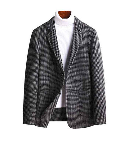 sanyamk Trendy Wollen Blazer Men Casual Slim Fit Plaid Wool Blazer Jacket Office Banquet Wedding Blazer Coat Man Clothing