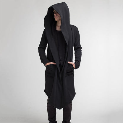 Hirigin New Men Winter Casual Hoodie Coat Solid Color Cardigan Cloak Coat Open Front Warm Long Outwear Autumn Winter