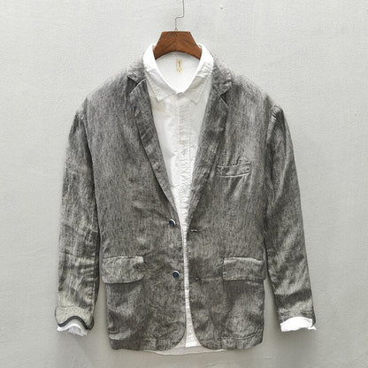 Bonsir Autumn New Linen Suit Jacket Business Casual Daily Gentlemen Multi-Pocket Retro Classic Breathable Loose 4 Colors Blazer