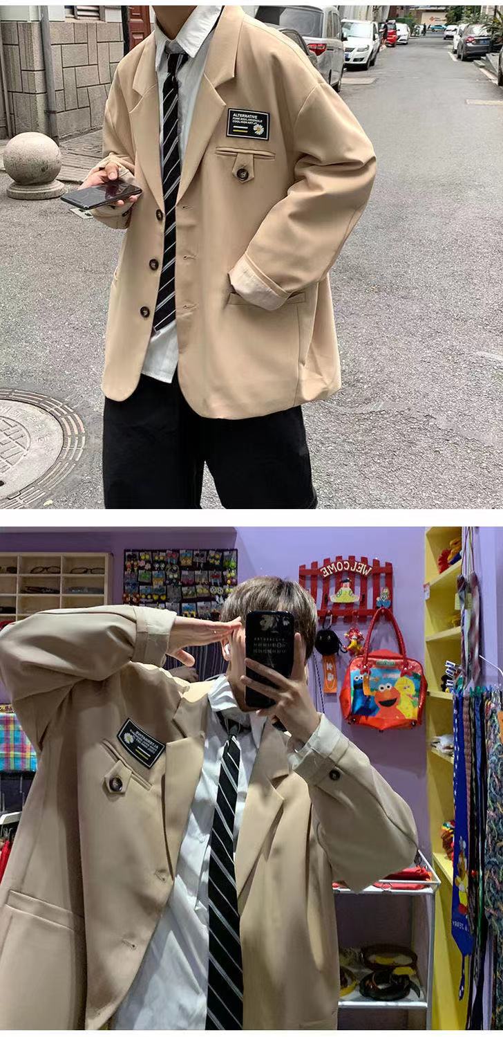 sanyamk Men's Streetwear Suit Jackets Casual Fashion Single Western-style Clothes Blazers Khaki/black Color Coats Plus Size S-3XL