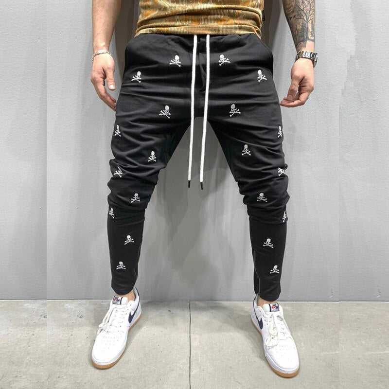 Bonsir Men's New Jogging White Tactical Pants Harajuku Skull Embroidery Skinny Casual Trousers Man Hip Hop Feet Zip Up Track Pants 바지