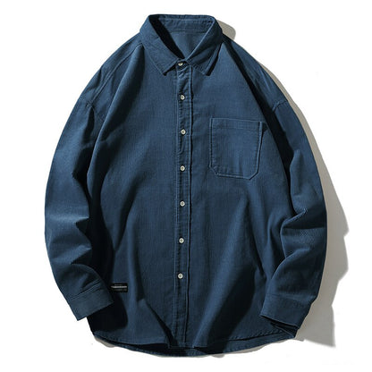 Bonsir Japanese System Male Vintage Flannel Shirt Autumn New Men's Solid Color Loose Long Sleeve Shirt oversized Man Shirt Koszula