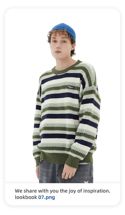 Bonsir Autumn Winter Men Ins Striped Sweater Youth Fashion Campus Casual Student Fresh Couple Unisex Long Sleeve Knitwear Pullover