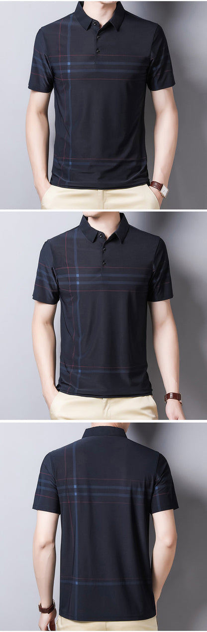 sanyamk Fashion Slim Men Polo Shirt Black Short Sleeve Summer Thin Shirt Streetwear Striped Male Polo Shirt for Korean Clothing