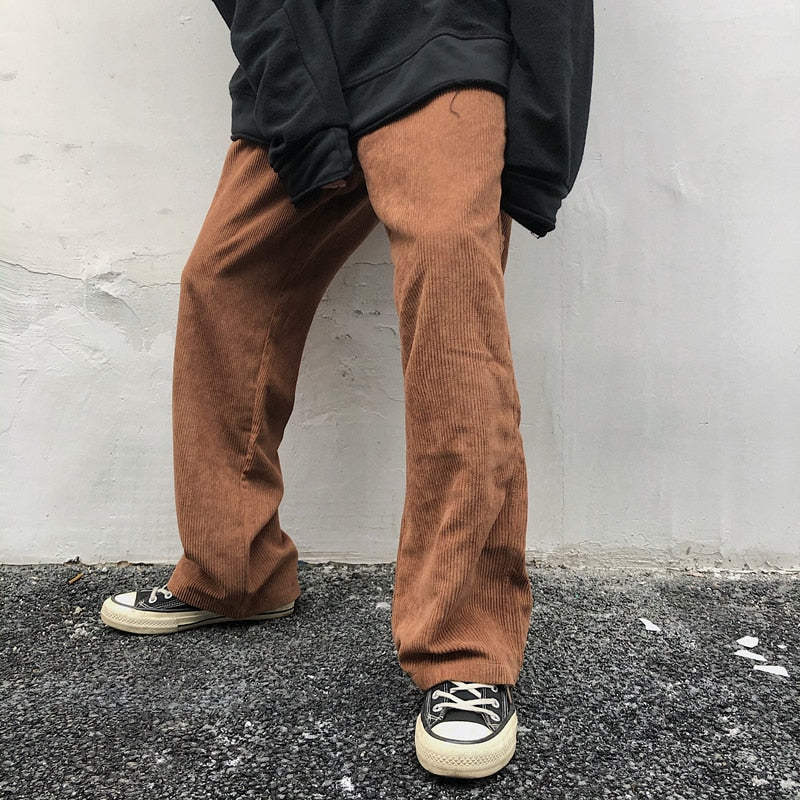 sanyamk Spring Corduroy Pants Men's Fashion Solid Color Retro Straight Pants Men Streetwear Wild Loose Hip Hop Trousers Mens Overalls