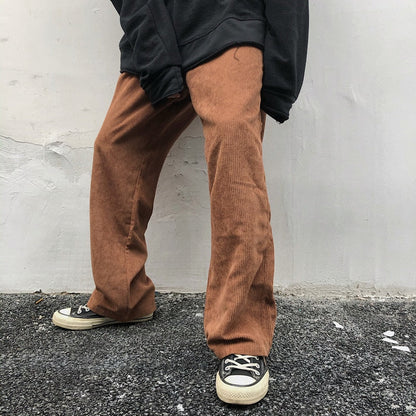 Bonsir Spring Corduroy Pants Men's Fashion Solid Color Retro Straight Pants Men Streetwear Wild Loose Hip Hop Trousers Mens Overalls