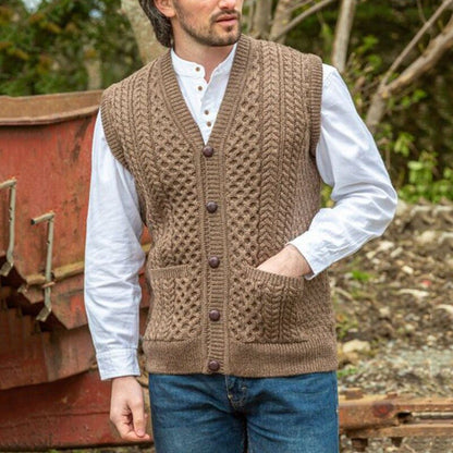 Bonsir Vintage Zip-up Sweater Cardigan Mens  Autumn Winter All-match Fashion Knitted Vest For Men Casual Sleeveless Solid Sweaters