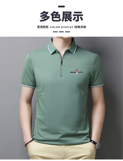 sanyamk Golf Polo Shirts For Men Summer New Short Sleeve Zipper Lapel Tops Casual Slim Trend Good Quality Tees 2021 Hommes Clothing