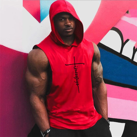 sanyamk Muscle Fitness Guys Gym Clothing Mens Bodybuilding Hooded Tank Top Men Cotton Sleeveless T Shirt Running Vest Workout Sportswear