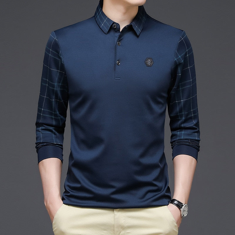 sanyamk New Fashion Solid Polo Shirt Men Korean Fashion Clothing Long Sleeve Casual Fit Slim Man Polo Shirt Button Collar Tops