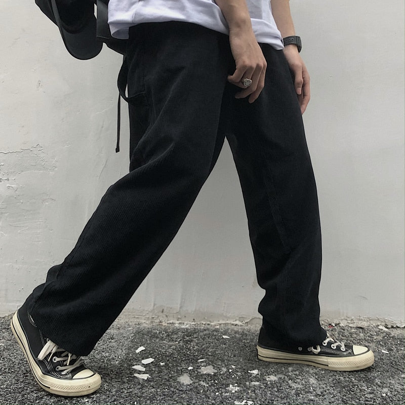 Bonsir Spring Corduroy Pants Men's Fashion Solid Color Retro Straight Pants Men Streetwear Wild Loose Hip Hop Trousers Mens Overalls