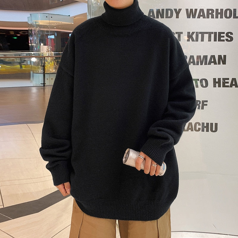 sanyamk Knitted Warm Sweater Men Turtleneck Sweater Men's Loose Casual Pullovers Bottoming Shirt Autumn Winter New Solid Color Pullovers