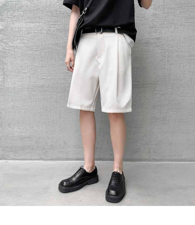 sanyamk Summer Men Shorts Straight Fit Knee-Length Short Suit Pant Solid Beige Black Summer Clothing Student Thin Casual Shorts Man