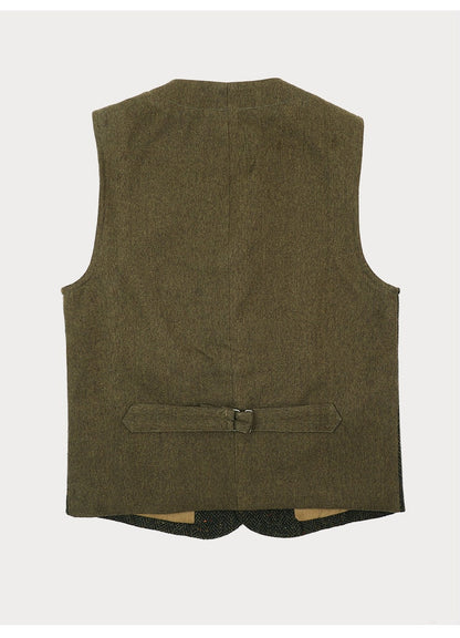 sanyamk Red Tornado Rugged Gentleman Style Wool Tweed Vest Retro Men Suit Waistcoat Green