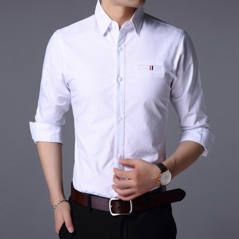 sanyamk Fall New Fashion Brand Designer Shirt Man Dress Shirt Long Sleeve Slim Fit Button Down 100% Cotton Casual Mens Clothing