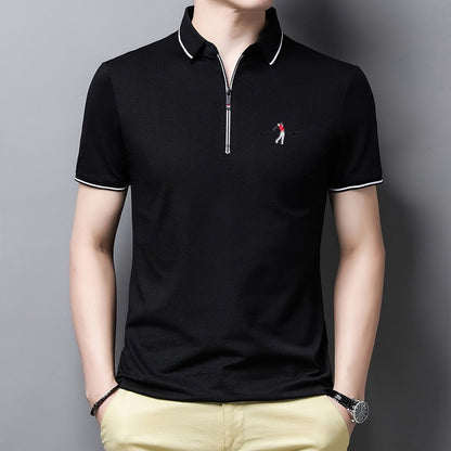 sanyamk Golf Polo Shirts For Men Summer New Short Sleeve Zipper Lapel Tops Casual Slim Trend Good Quality Tees 2021 Hommes Clothing