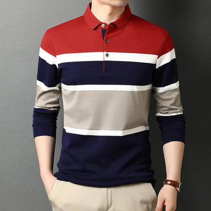 sanyamk Top Quality 2022 New Fashion Designer Brand Striped Mens Long Sleeve Polo Shirt Casual Plain Turn Down Collar Tops Mens Clothing