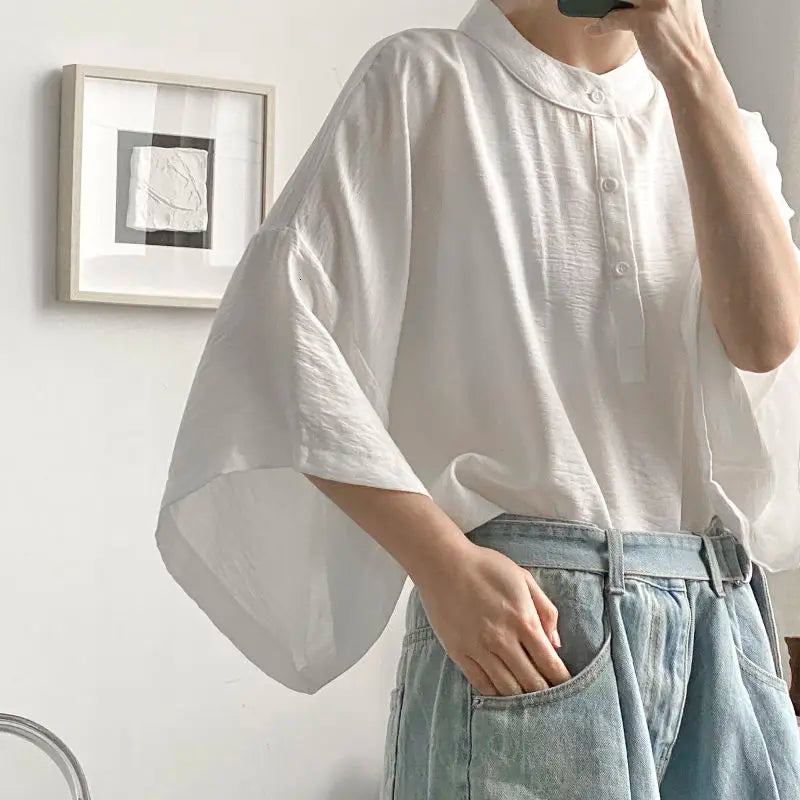 Bonsir Summer Oversize Shirt Men's Fashion Black White Casual Shirt Men Streetwear Korean Loose Short Sleeve Shirts Mens Pullover Shirt