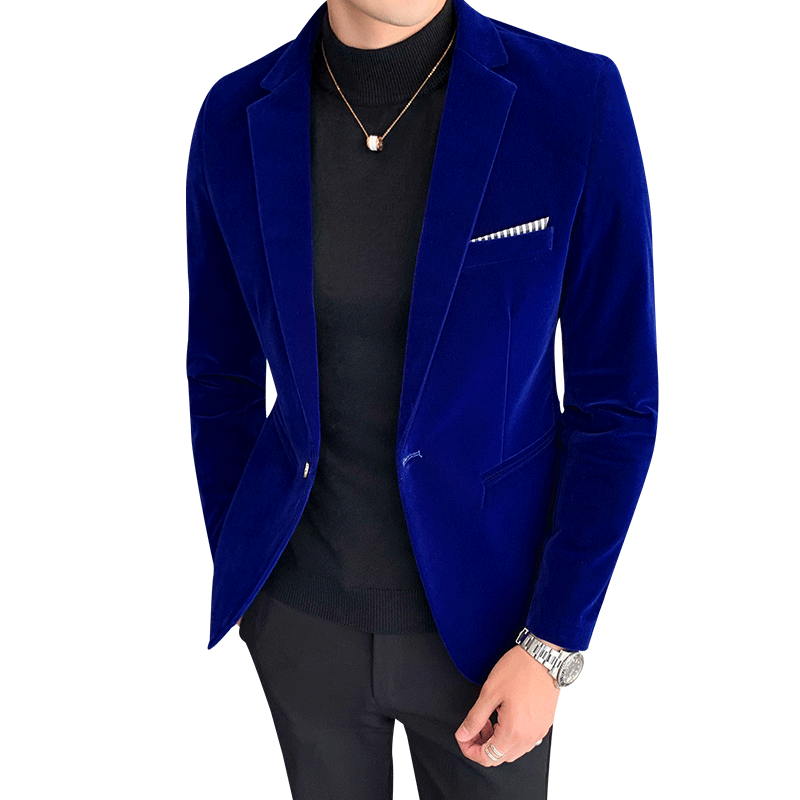 sanyamk Fall Winter Gold Velvet Blazer High Quality Slim Fit Suit Jacket Fashion Casual Men Groom Singer Costume Formal Evening Dress