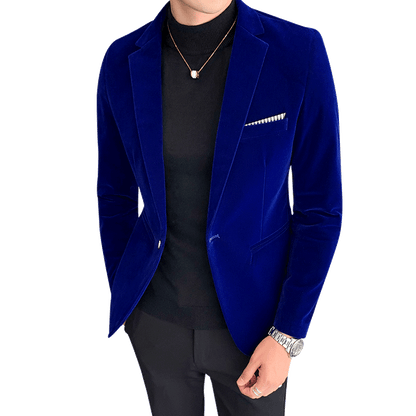 sanyamk Fall Winter Gold Velvet Blazer High Quality Slim Fit Suit Jacket Fashion Casual Men Groom Singer Costume Formal Evening Dress