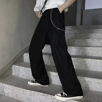 sanyamk Men's Simple Retro Trousers Trend Loose Suit Pants Lazy Style Casual Pants Chain Decoration Oversized Wide Leg Pants S-2XL