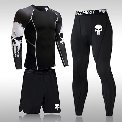 sanyamk Gym New Men&#39;s Compression Set Running Tights Workout Fitness Training Tracksuit Long Sleeves Shirts Sports Suits Rashgard Kit