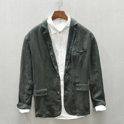 Bonsir Autumn New Linen Suit Jacket Business Casual Daily Gentlemen Multi-Pocket Retro Classic Breathable Loose 4 Colors Blazer