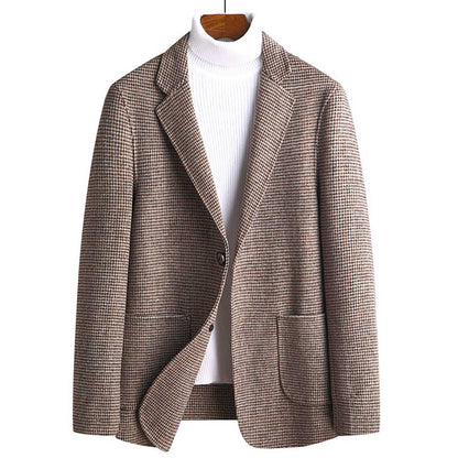 sanyamk Trendy Wollen Blazer Men Casual Slim Fit Plaid Wool Blazer Jacket Office Banquet Wedding Blazer Coat Man Clothing