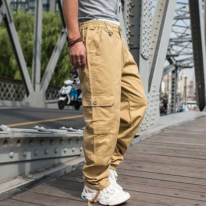 Bonsir Trendy Loose Baggy Cargo Pants Men Casual Tactical Trousers Leg Pocket Straight Pants Hiphop Harem Streetwear Clothing