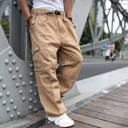 Bonsir Trendy Loose Baggy Cargo Pants Men Casual Hiphop Harem Cotton Straight Trousers Wide Leg Plus Size Streetwear Clothing