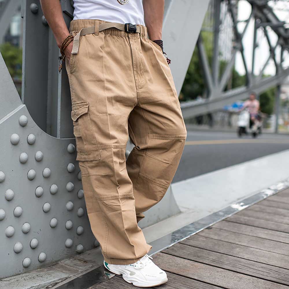 sanyamk Trendy Loose Baggy Cargo Pants Men Casual Hiphop Harem Cotton Straight Trousers Wide Leg Plus Size Streetwear Clothing