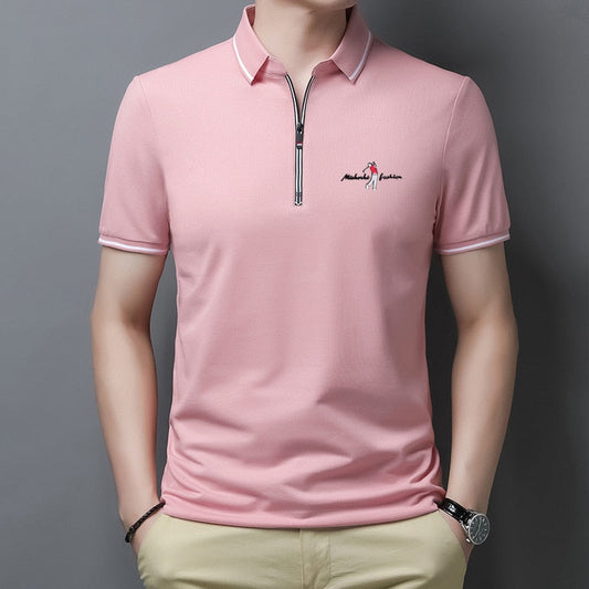 sanyamk Golf Polo Shirts For Men Summer New Short Sleeve Zipper Lapel Tops Casual Slim Trend Good Quality Tees 2021 Hommes Clothing