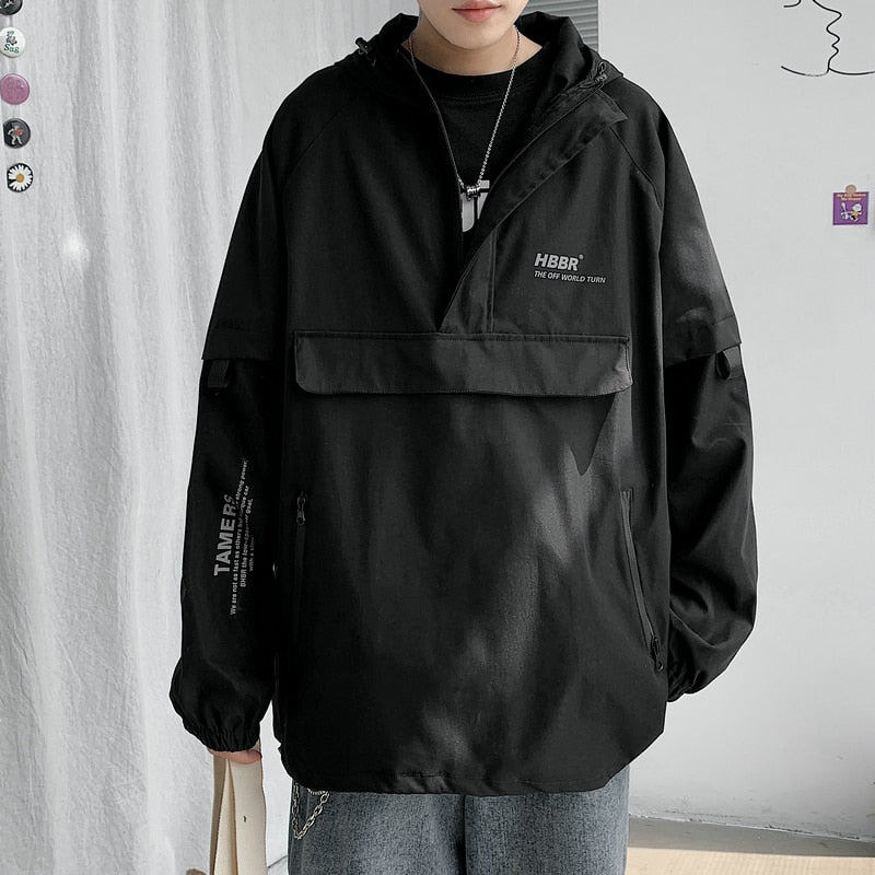 sanyamk New Fashion Mens Jacket Mulit Pocket Cargo Jackets Steetwear Autumn Hip Hop Windbreaker Coats Korean Fashion Hooded Coat