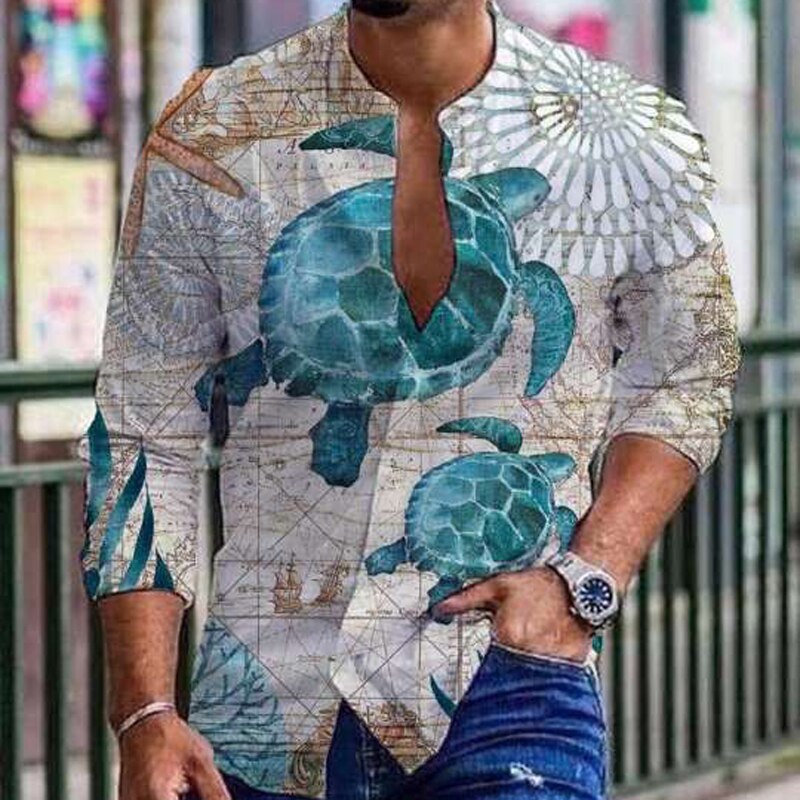 sanyamk trendy mens fashion mens summer outfits  dope outfits mens street styleFashion City O Neck Slim Print Pattern Shirts Tops Spring Autumn Men Causal Long Sleeved Single Breasted All Match Shirt Tops