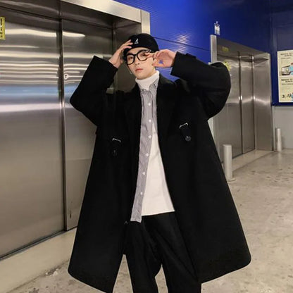 sanyamk Men's Loose Medium And Long Woolen Coat Autumn And Winter New Korean Fashion Trend Thin Windbreaker Casual Coat
