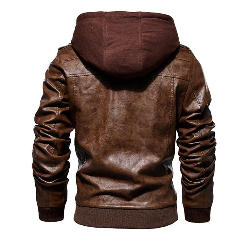 Winter High Quality Men's Leather Jacket Motorcycle Hooded Jacket Male Warm Casual PU leather Coat Fleece Men's Coats Clothing