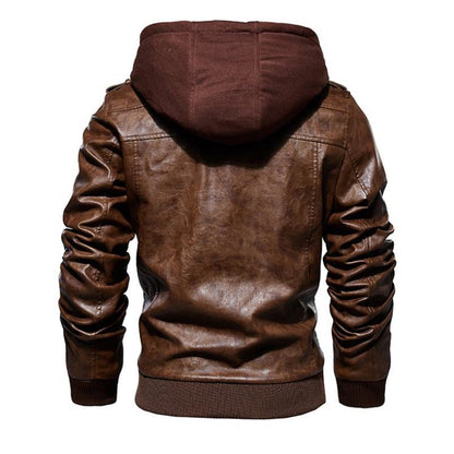 Winter High Quality Men's Leather Jacket Motorcycle Hooded Jacket Male Warm Casual PU leather Coat Fleece Men's Coats Clothing